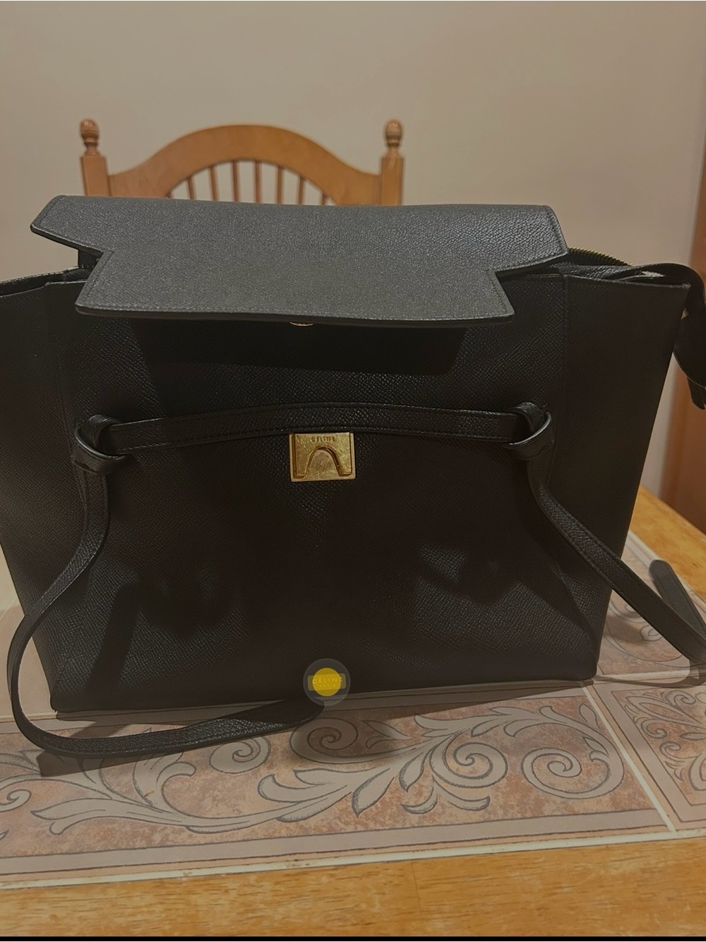 Celine Mini Belt Black Leather Bag with Gold Accent